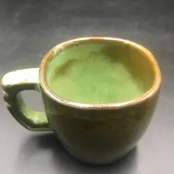 VTG FRANKOMA POTTERY 5C PRAIRIE GREEN PLAINSMAN COFFEE MUG SET OF 2 CUPS