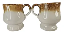 SET OF 2 MCCOY POTTERY USA BROWN CREAM DRIP GLAZE COFFEE MUG CUP VINTAGE