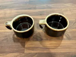 SET OF TWO VINTAGE BROWN DRIP GLAZE ESPRESSO CUPS PFALTZGRAFF