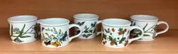 VTG SET OF 5 PORTMEIRION BOTANIC GARDEN DRUM FLORAL COFFEE TEA MUGS