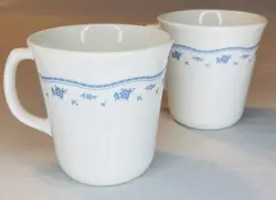 VINTAGE SET OF 2 CORELLE MORNING BLUE CORNING WARE COFFEE TEA CUPS MUGS USA