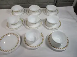 SET OF 8 VINTAGE CORELLE GOLDEN BUTTERFLY HOOK HANDLE CUPS MUGS W/SAUCERS +