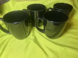 VINTAGE  SET OF 4 BLACK CORELLE STONEWARE COFFEE MUGS CUPS 12 OZ
