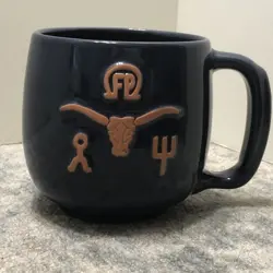 VINTAGE FRANKOMA KING RANCH PATTERN 16 OZ SOUP MUG/COFFEE CUP DARK BLUE    B