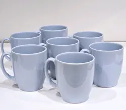VINTAGE CORELLE STONEWARE PERIWINKLE LIGHT BLUE COFFEE MUGS CUPS  SET OF 7