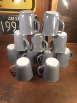 VINTAGE SLATE BLUE MILK GLASS PYREX CORNING COFFEE CUPS MUGS SET OF 11