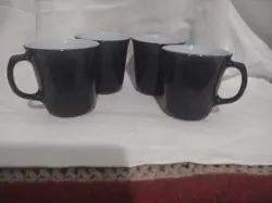 VINTAGE PYREX BLACK & WHITE MILK GLASS COFFEE CUPS SET OF 4