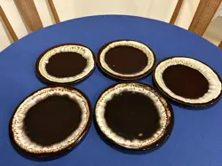 SET OF 5 VINTAGE PFALTZGRAFF BROWN DRIP DINNER PLATES 10 1/4”