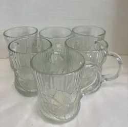 ARCOROC VINTAGE CANTERBURY CROCUS GLASS COFFEE MUG SET OF 6 MADE IN  FRANCE