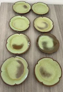 FRANKOMA PRAIRIE GREEN SALAD PLAINSMAN PLATES LUNCH SCALLOPED VINTAGE SET 8