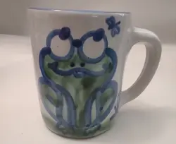 VINTAGE MA HADLEY POTTERY FROG COFFEE MUG CUP “RIBBIT” 3.75”