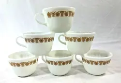 SET OF 6 VINTAGE PYREX CORNING WARE CORELLE BUTTERFLY GOLD COFFEE TEA CUPS