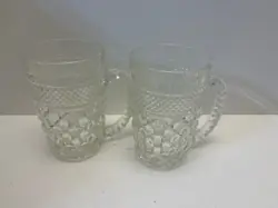 VINTAGE ANCHOR HOCKING WEXFORD PATTERN DIAMOND CUT GLASS MUGS SET OF 2