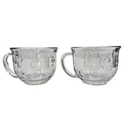 VINTAGE PRINCESS HOUSE HERITAGE CRYSTAL CAPPUCCINO MUGS SET OF 2 ETCHED GLASS