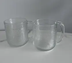 VINTAGE IITTALA FINLAND KROUVI 50 CL  BEER MUG CUP FROSTED RIBBED GLASS X 2