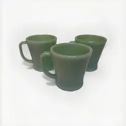 3 VINTAGE JADEITE FIRE KING WARE COFFEE MUGS CUP D HANDLE FLAT BOTTOM