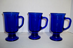 VINTAGE LIBBEY COBALT BLUE FOOTED COFFEE MUGS 5.5
