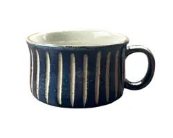 VINTAGE OTAGIRI STONEWARE POTTERY SOUP MUG WHITE AND BLUE STRIPE