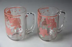 SET OF 2 VINTAGE HAZEL ATLAS PINK ELEPHANT HANDLED GLASS MUG 5