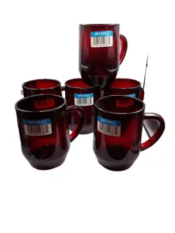 VINTAGE ARCOROC FRANCE RUBY RED GLASS COFFEE MUG CUP 8 OZ (SET OF 6)