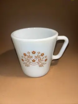VINTAGE PYREX COFFEE CUP MUGS SUMMER IMPRESSIONS BROWN FLOWER D-HANDLE