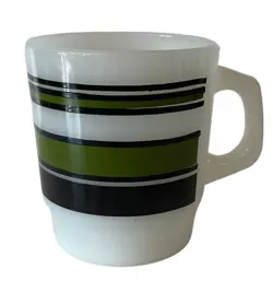 VINTAGE MCM FIRE KING ANCHOR HOCKING GREEN BLACK COFFEE MUG MILK GLASS CUP TEA