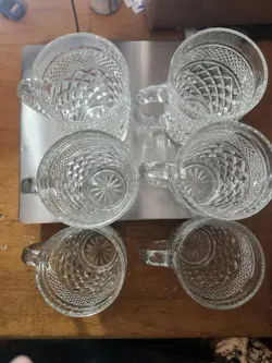 VINTAGE ANCHOR HOCKING WEXFORD MUGS 12 OZ - SET OF 6 DIAMOND DESIGN 5