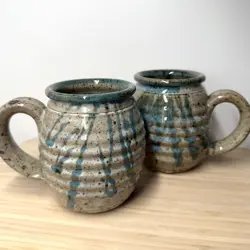 VINTAGE CMF COLORADO HAND THROWN STUDIO ART POTTERY MUG SET OF 2 CUPS