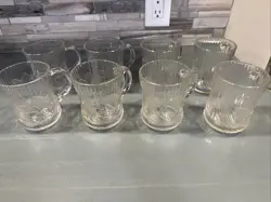SET OF 8 VINTAGE ARCOROC CANTERBURY CROCUS MUGS - GLASS MADE IN FRANCE
