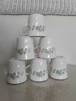 SET OF 6 VINTAGE CORELLE CALLAWAY IVY SWIRL COFFEE MUGS CUPS CORNING