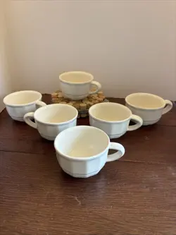 SET OF 6 PFALTZGRAFF HERITAGE WHITE FLAT COFFEE MUGS TEA/ SM SOUP CUPS VINTAGE