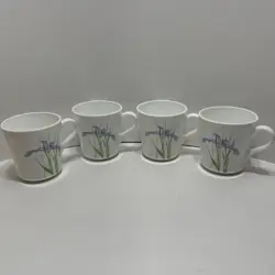 VINTAGE CORNING WARE CORELLE SHADOW IRIS COFFEE TEA CUP MUGSET OF 4 BEAUTIFUL