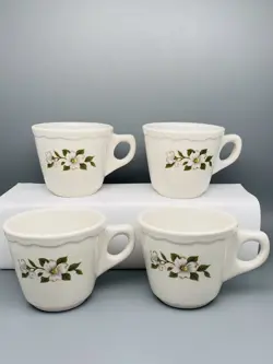 VINTAGE SET OF 4 BUFFALO CHINA RESTAURANT WARE COFFEE CUPS MUGS DOGWOOD PATTERN