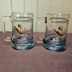 2 VINTAGE PRINCESS HOUSE RINGNECK PHEASANT CRYSTAL GLASS STEIN MUG WITH HANDLE