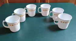 6 CORELLE CORNING BUTTERFLY GOLD  COFFEE CUPS MUGS D HANDLE VTG USA