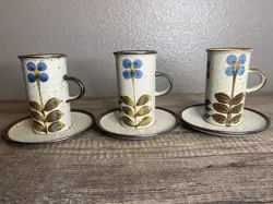 COFFEE MUG OTAGIRI JAPAN SPECKLED STONEWARE FLOWER PATTERN VINTAGE WITH SAUCER