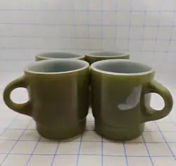 VINTAGE ANCHOR HOCKING FIRE KING AVOCADO GREEN STACKING COFFEE CUPS - SET OF 4