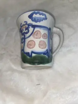 VINTAGE M.A. HADLEY POTTERY COW  “THE END” MUG STONEWARE COFFEE CUP MUG 12 OZ