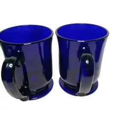 ANCHOR HOCKING VNTG COBALT BLUE LARGE FOOTED SCROLL HANDLE MUG SET OF TWO