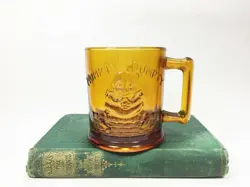 VINTAGE HUMPTY DUMPTY & TOM TOM THE PIPER'S SON AMBER GLASS MUG CHILDREN'S CUP