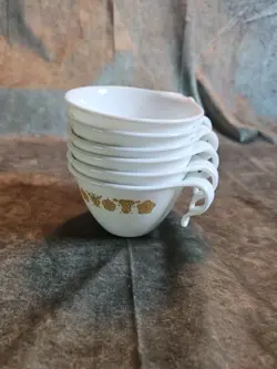 SET OF 6 VINTAGE CORELLE BUTTERFLY GOLD TEA CUPS