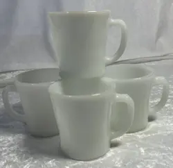 SET OF 4 WHITE FIRE KING COFFEE MUGS CUPS ANCHOR HOCKING OVEN PROOF D HANDLE VTG