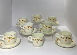 VINTAGE HALL CHINA AUTUMN LEAF ST DENI  LG. SET OF 8 CUPS WITH  7 SAUCERS