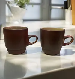 VINTAGE HEATH CERAMICS STACK MUGS #205 RIM LINE MOJAVE SET OF 2 MCM