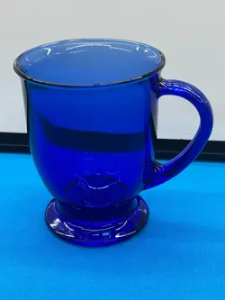 VINTAGE ANCHOR HOCKING USA CAFE COBALT BLUE 5 GLASS MUG 16 OZ.