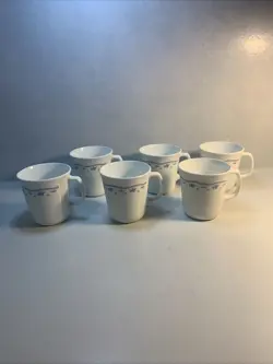 SET OF 6 VINTAGE CORELLE MORNING BLUE COFFEE MUGS 8 OZ CORNING WARE CUPS