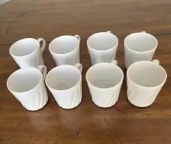 VINTAGE CORNING WARE WHITE SWIRL MUG COFFEE TEA CUP CORELLE ENHANCEMENTS SET 8