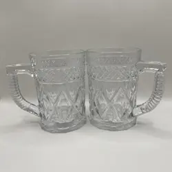 (2) VINTAGE IMPERIAL GLASS CAPE COD CLEAR LARGE MUG BEER GLASS STEIN EUC HTF