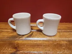 2 VINTAGE VICTOR USA DINER MUGS COFFEE HEAVY RESTAURANT WARE OFF WHITE PORCELAIN