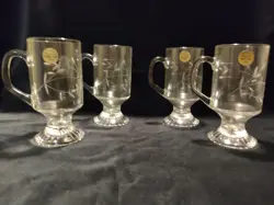 VINTAGE PRINCESS HOUSE CRYSTAL SET 4 IRISH COFFEE MUGS #504 FOOTED HERITAGE ETCH